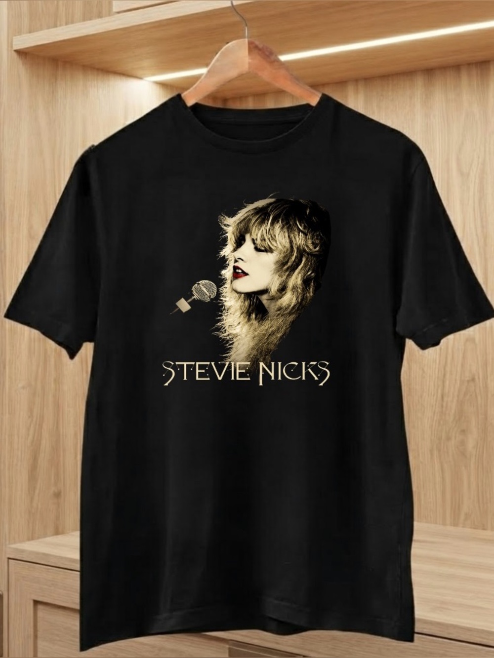 Black Stevie Nicks Microphone Portrait Graphic Shirt